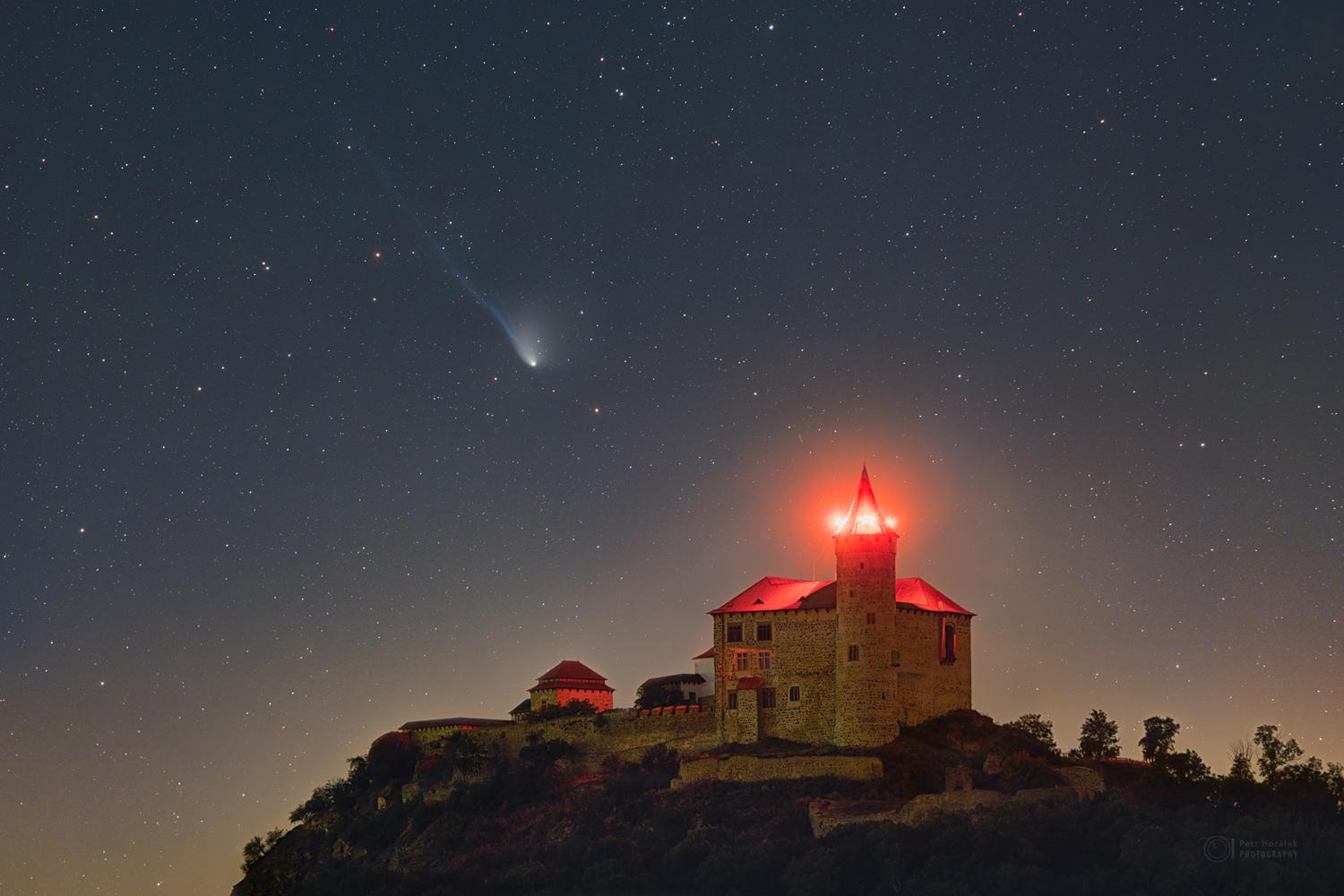 Comet Olbers over Kunetice Castle